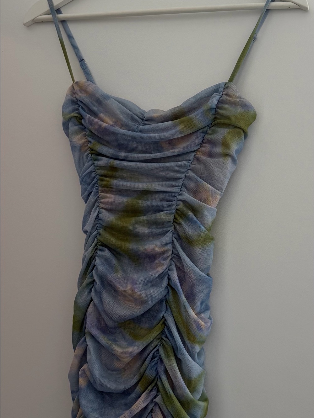 Reformation Blue and Green Ruched Slip Mini Dress
